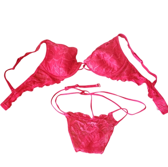 Vtg 90s Victorias Secret Sexy Red Lace Set Bra & Underwear ♥ Size 36B - Picture 12 of 16